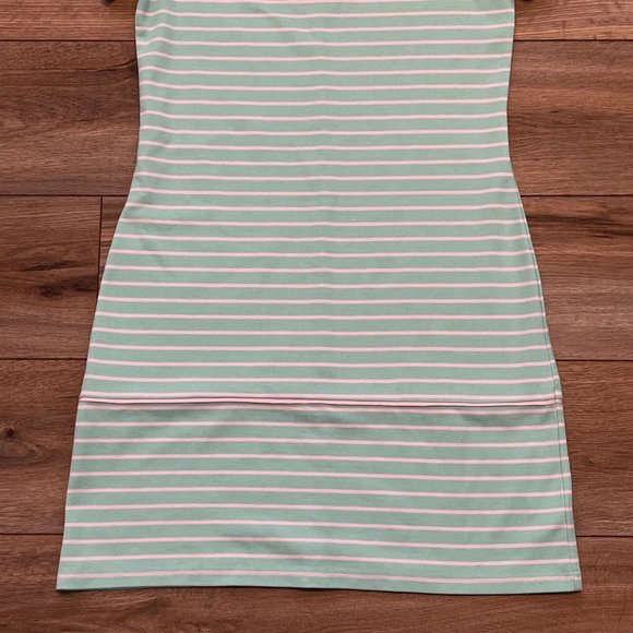 Sail To Sable Shift Dress SZ Small Short Sleeve Mint Green Stripe Gold Back Zip - Picture 3 of 10